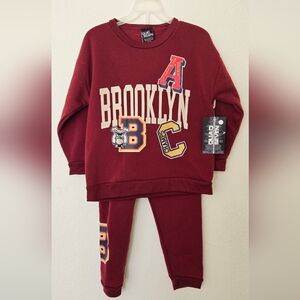 Brooklyn Maroon Kids Sweatshirt and Pants Set